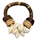 Load image into Gallery viewer, African-Inspired Cowrie Shell and Wood Disc Bracelet
