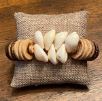 Load image into Gallery viewer, African-Inspired Cowrie Shell and Wood Disc Bracelet
