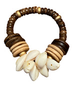 Load image into Gallery viewer, African-Inspired Cowrie Shell and Wood Disc Bracelet
