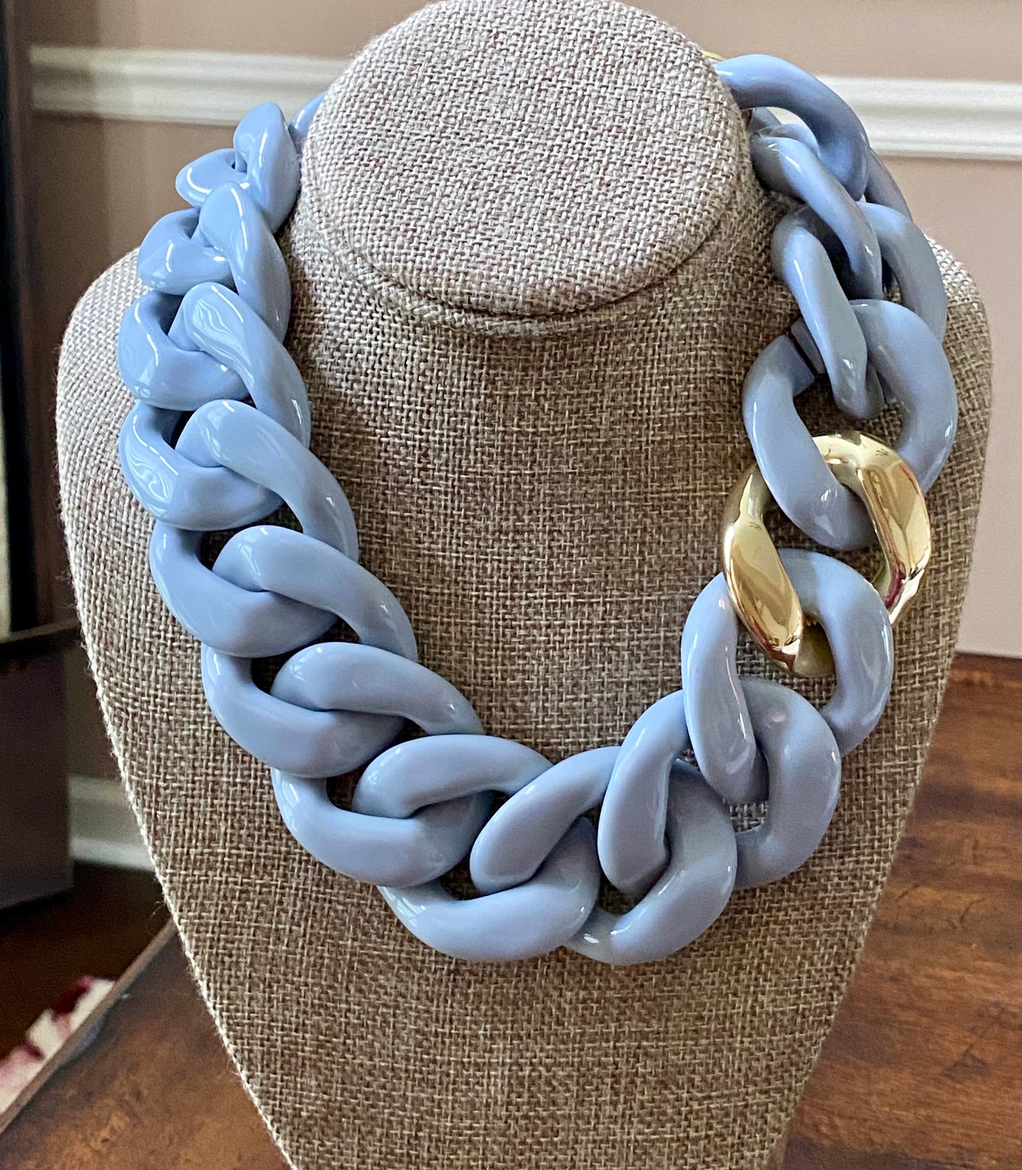 Chunky Resin Chain Link Necklace with Gold Accent/ Statement Necklace