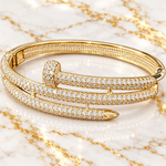 Load image into Gallery viewer, Gold Pave Nail Head Bracelet Cuff
