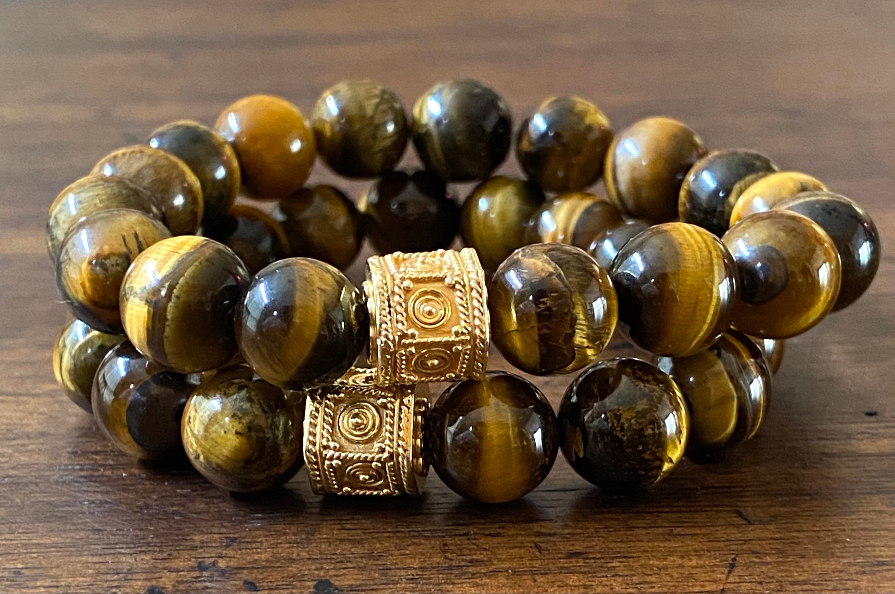 Tiger's Eye Stretch Bracelet w/ Gold Vermeil Accent Bead