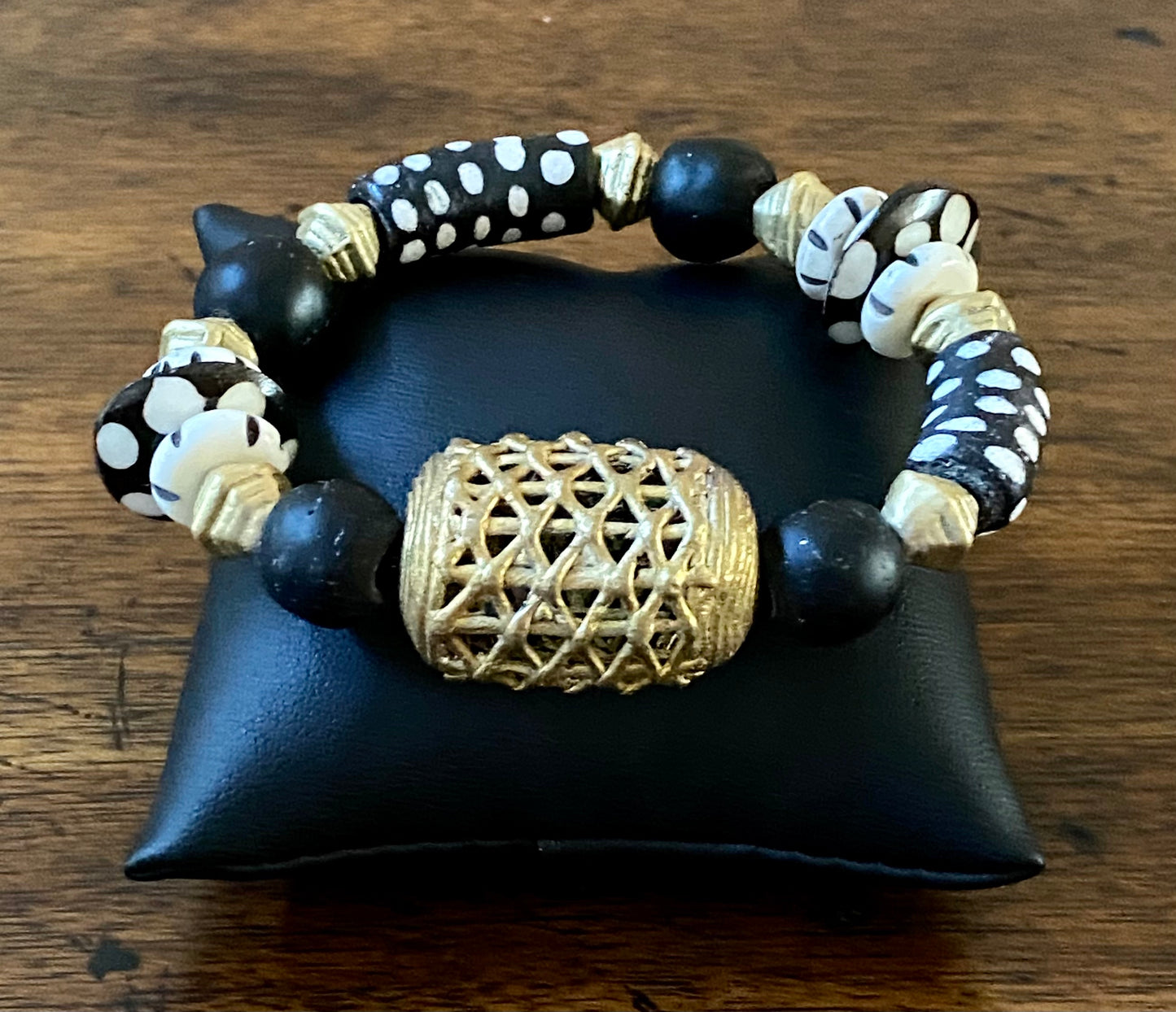 African Inspired Black/White Mixed Bead Statement Bracelet