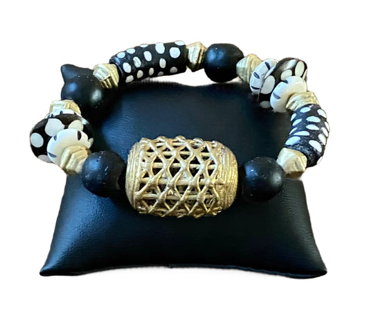 African Inspired Black/White Mixed Bead Statement Bracelet- Unisex