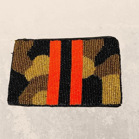 Beaded Camo Coin Purse with Red and Black Accent Stripe