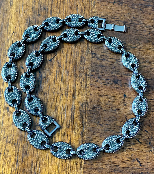 Black Crystal Puffy Mariner Necklace