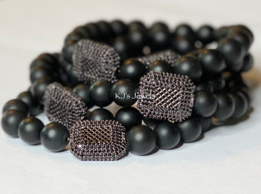 Stretch Onyx Bracelet w/ Black Cushion Bead