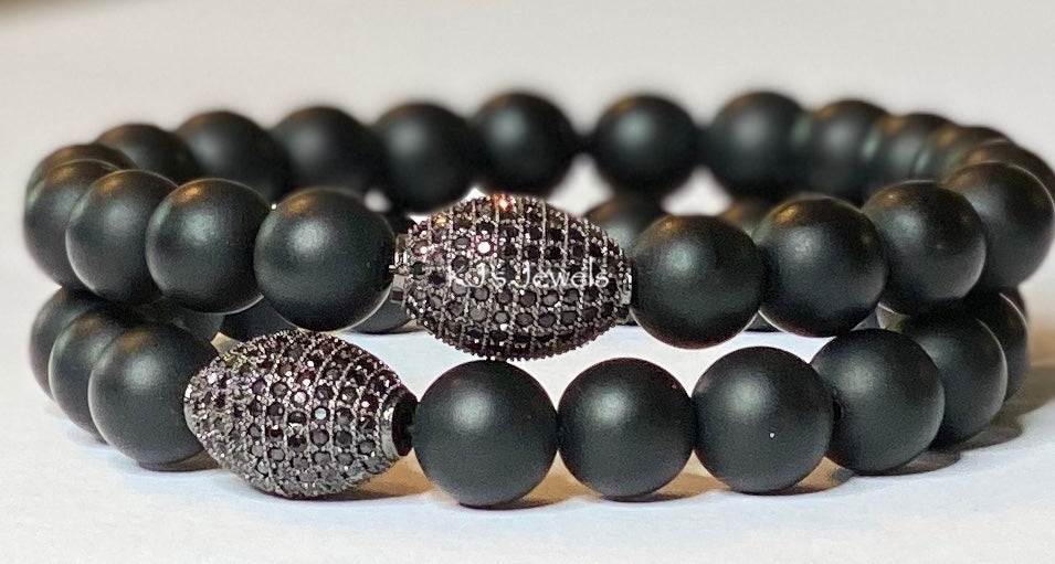 Black Matte Bead Bracelet with Black Pavé Accent Bead