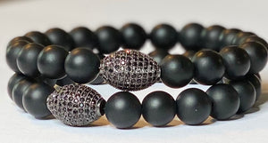 Black Matte Bead Bracelet with Black Pavé Accent Bead