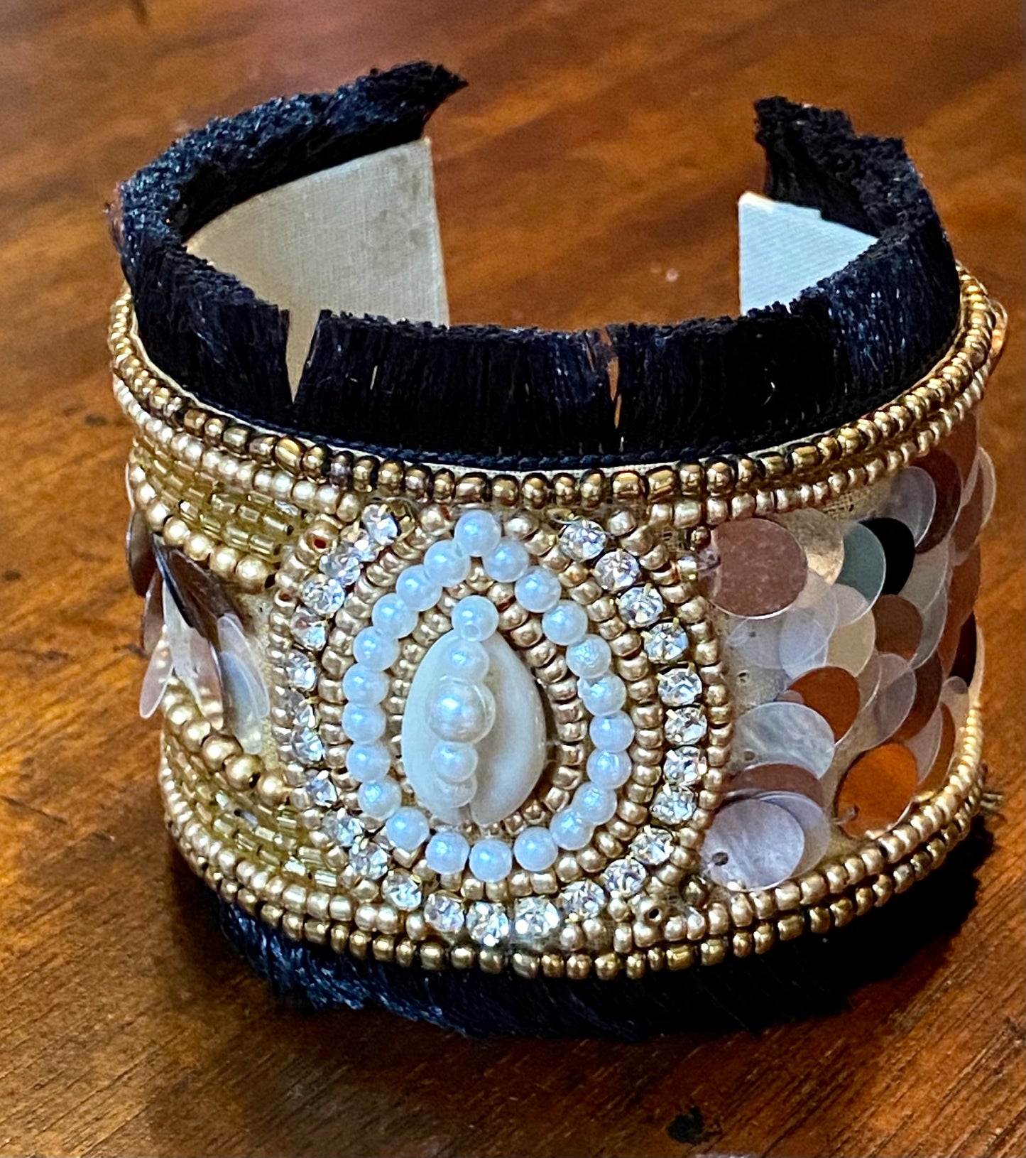 Ladies' Handcrafted Bead and Sequin Cuff