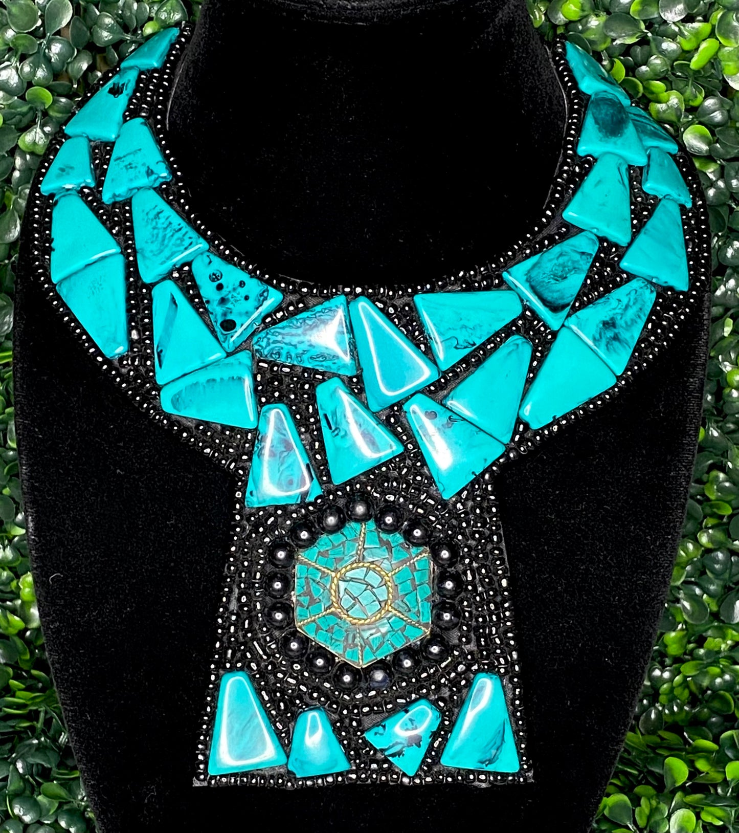 African Inspired Chunky Turquoise/Seed Bead Statement Necklace