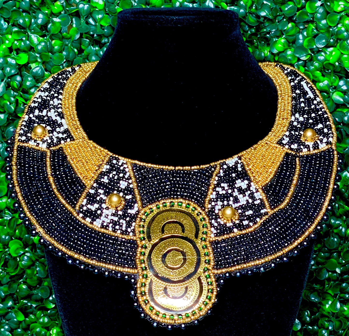 Ladies' Black and Gold Beaded Bib Necklace