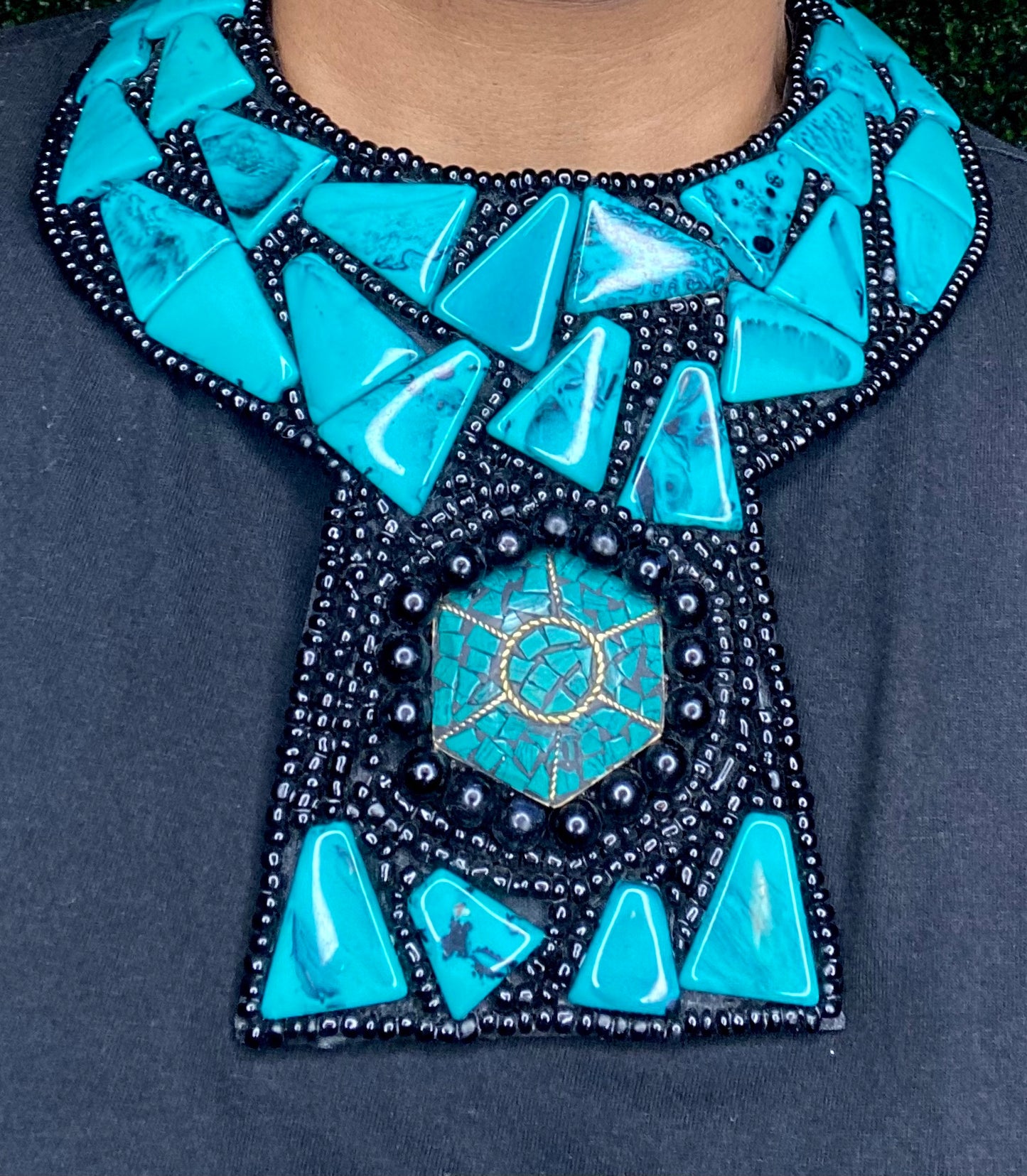 African Inspired Chunky Turquoise/Seed Bead Statement Necklace