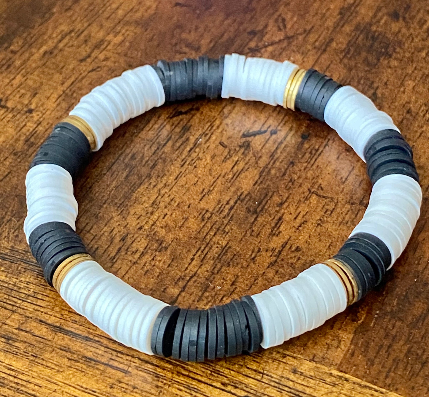 Black and White Heshi/Polymer Clay Stretch Bracelet
