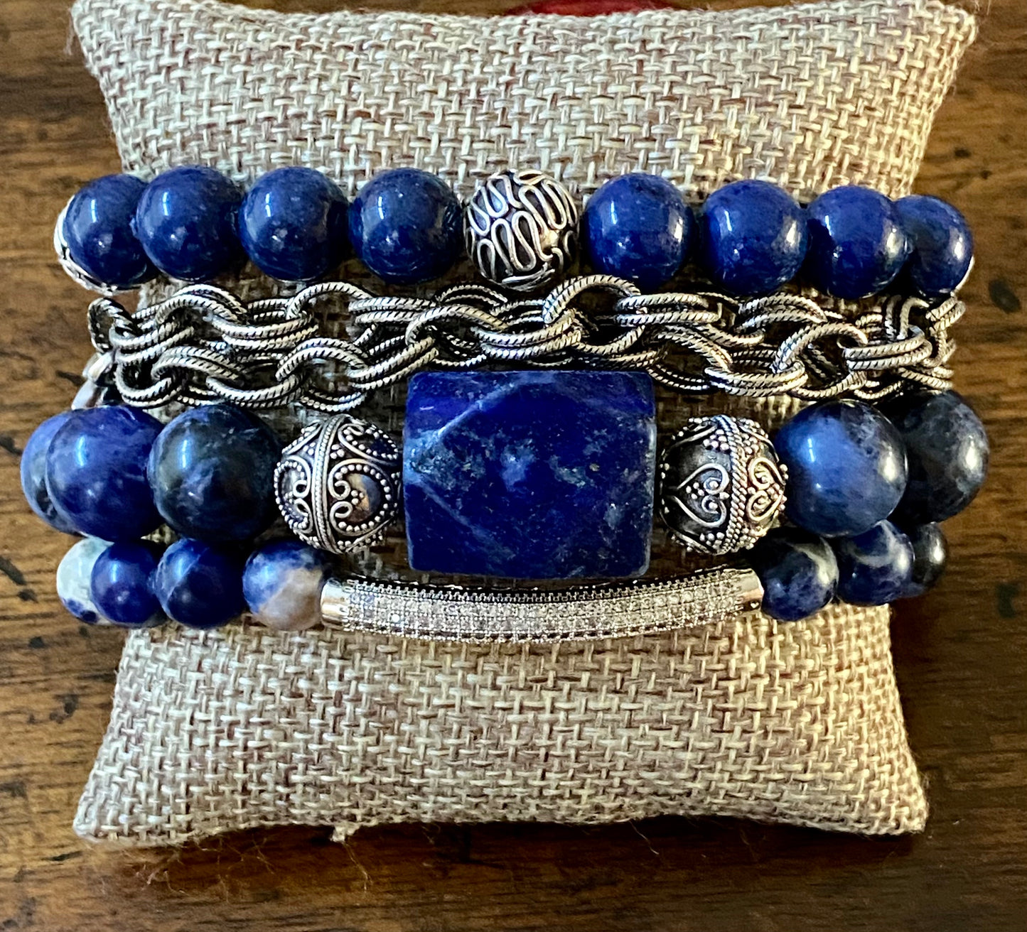 Blue Sodalite and Lapis Bracelet Stack