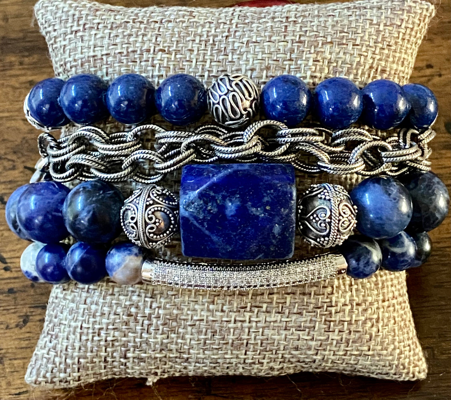 Blue Sodalite and Lapis Bracelet Stack