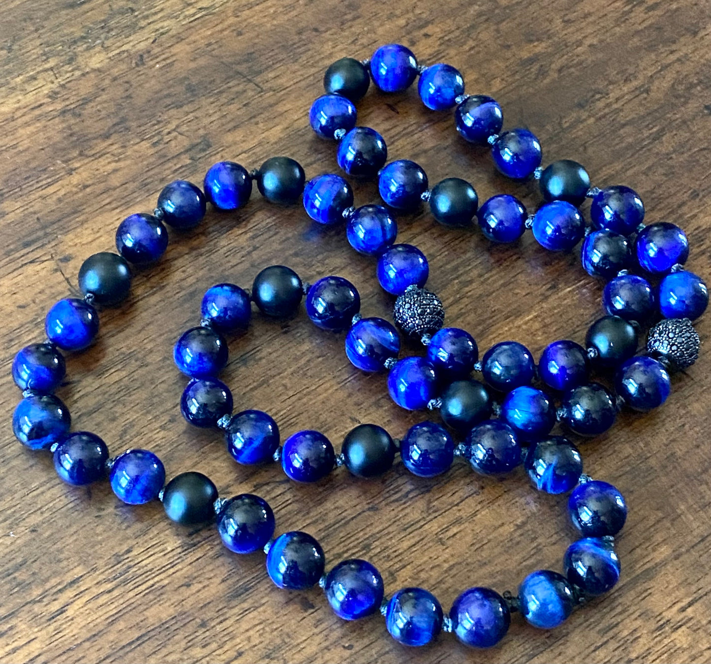 Men's Blue Tiger's Eye Beaded Necklace