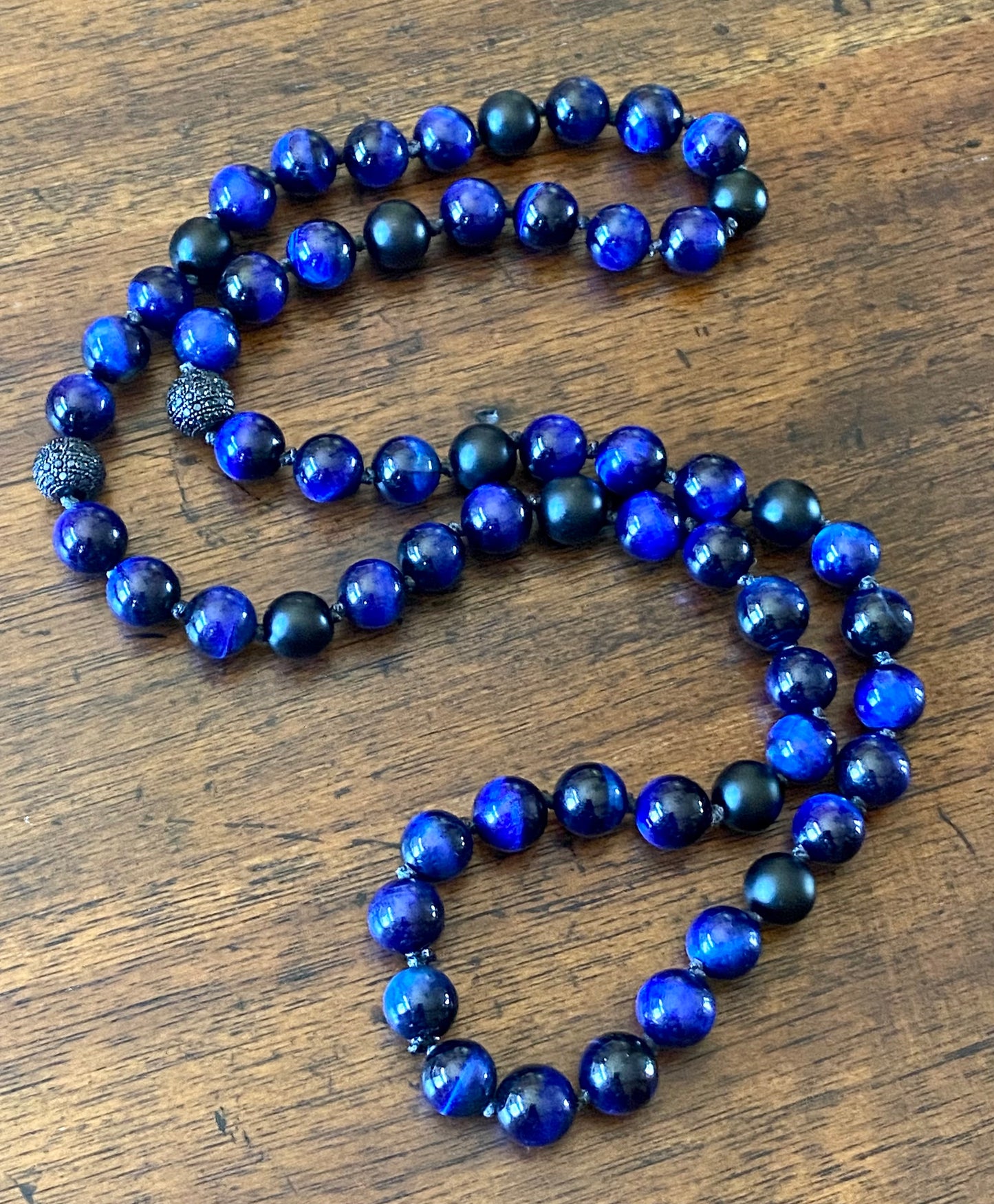 Men's Blue Tiger's Eye Beaded Necklace