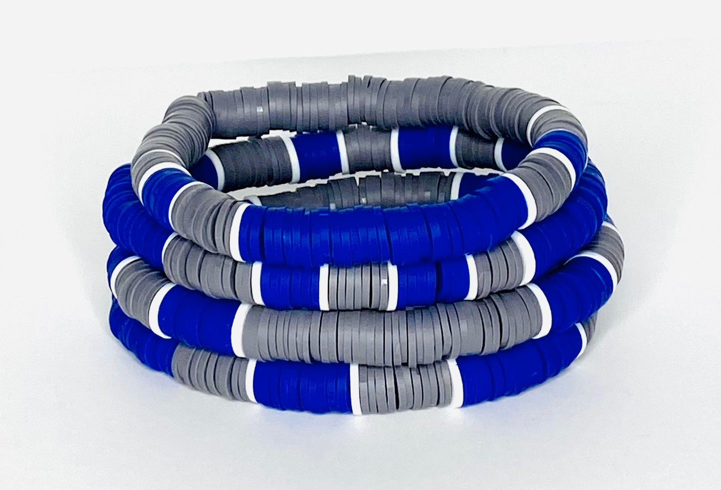 Blue, White and Gray Heshi Bead Bracelet Stack