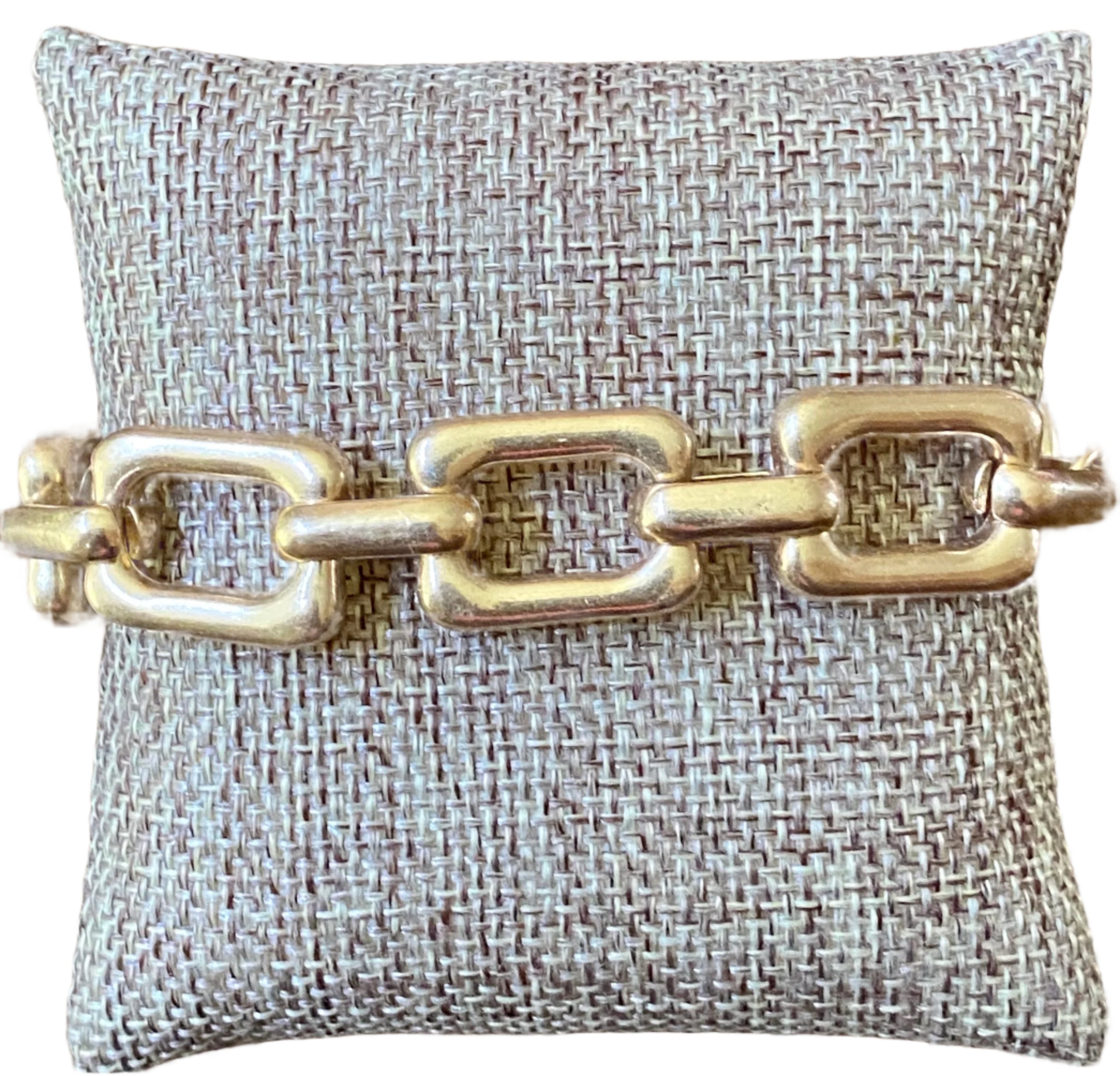 Ladies' Brushed Gold Rectangle Chain Link T-Bar Bracelet