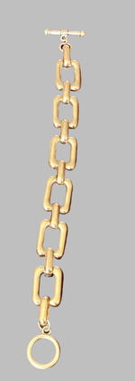 Load image into Gallery viewer, Ladies&#39; Brushed Gold Rectangle Chain Link T-Bar Bracelet
