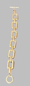 Ladies' Brushed Gold Rectangle Chain Link T-Bar Bracelet