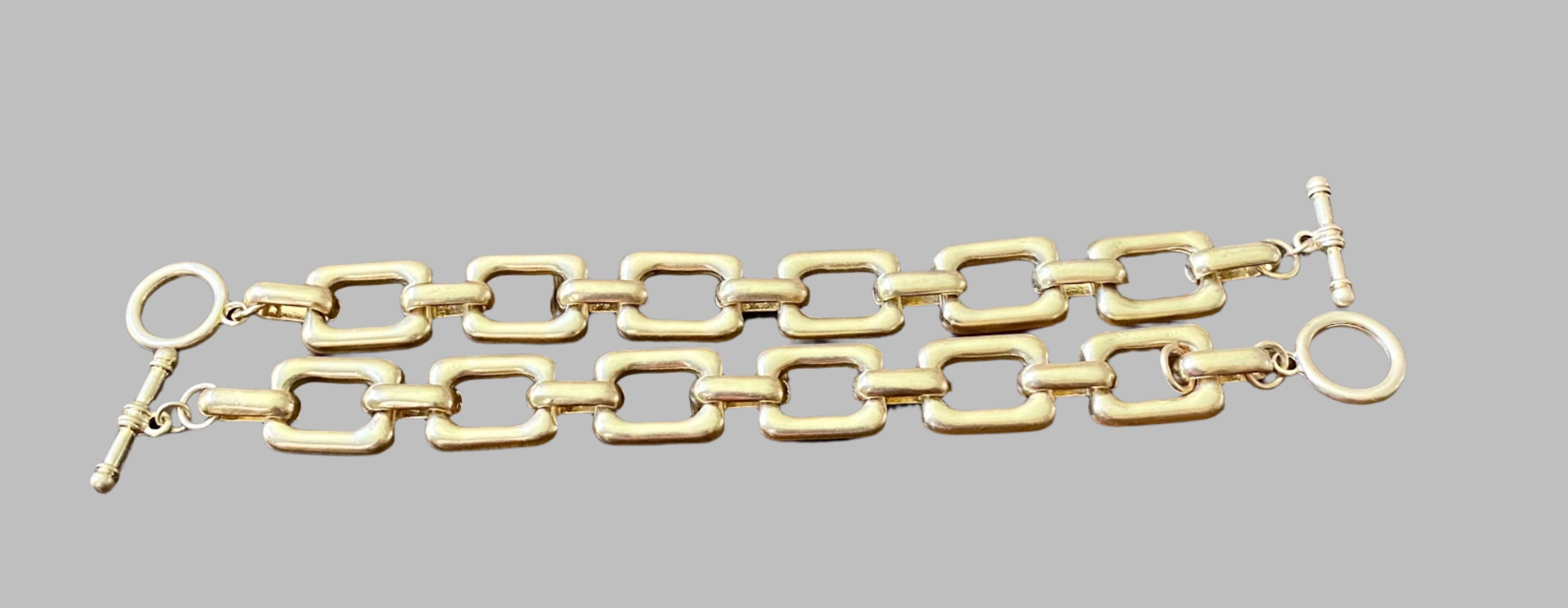 Ladies' Brushed Gold Rectangle Chain Link T-Bar Bracelet