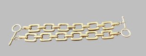 Ladies' Brushed Gold Rectangle Chain Link T-Bar Bracelet