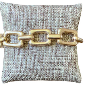 Ladies' Brushed Gold Rectangle Chain Link T-Bar Bracelet