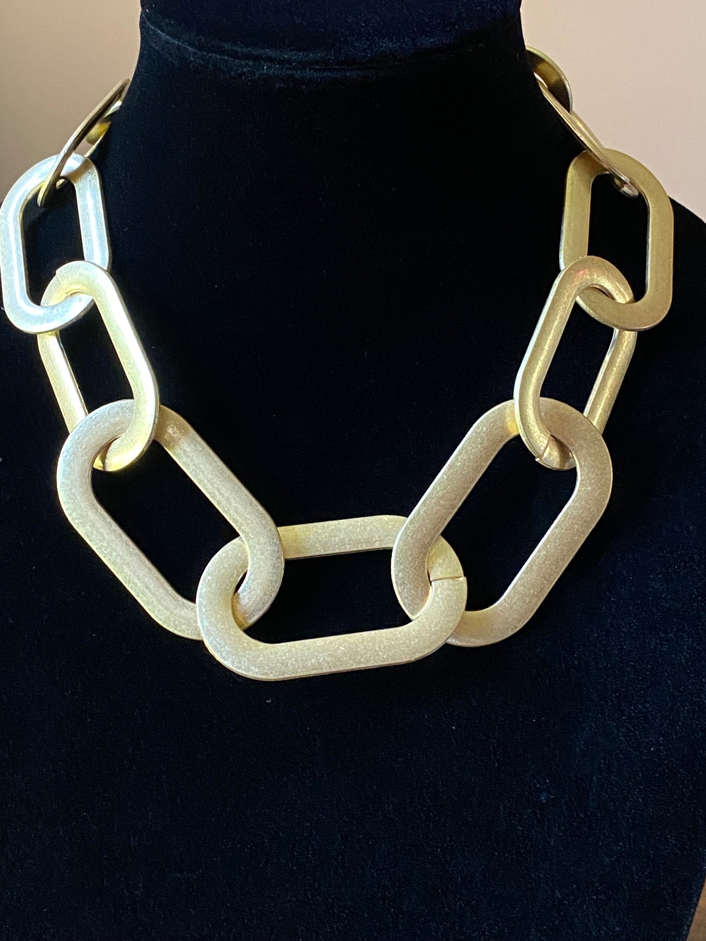 Ladies' Brushed Gold Geometric Necklace with XL Links