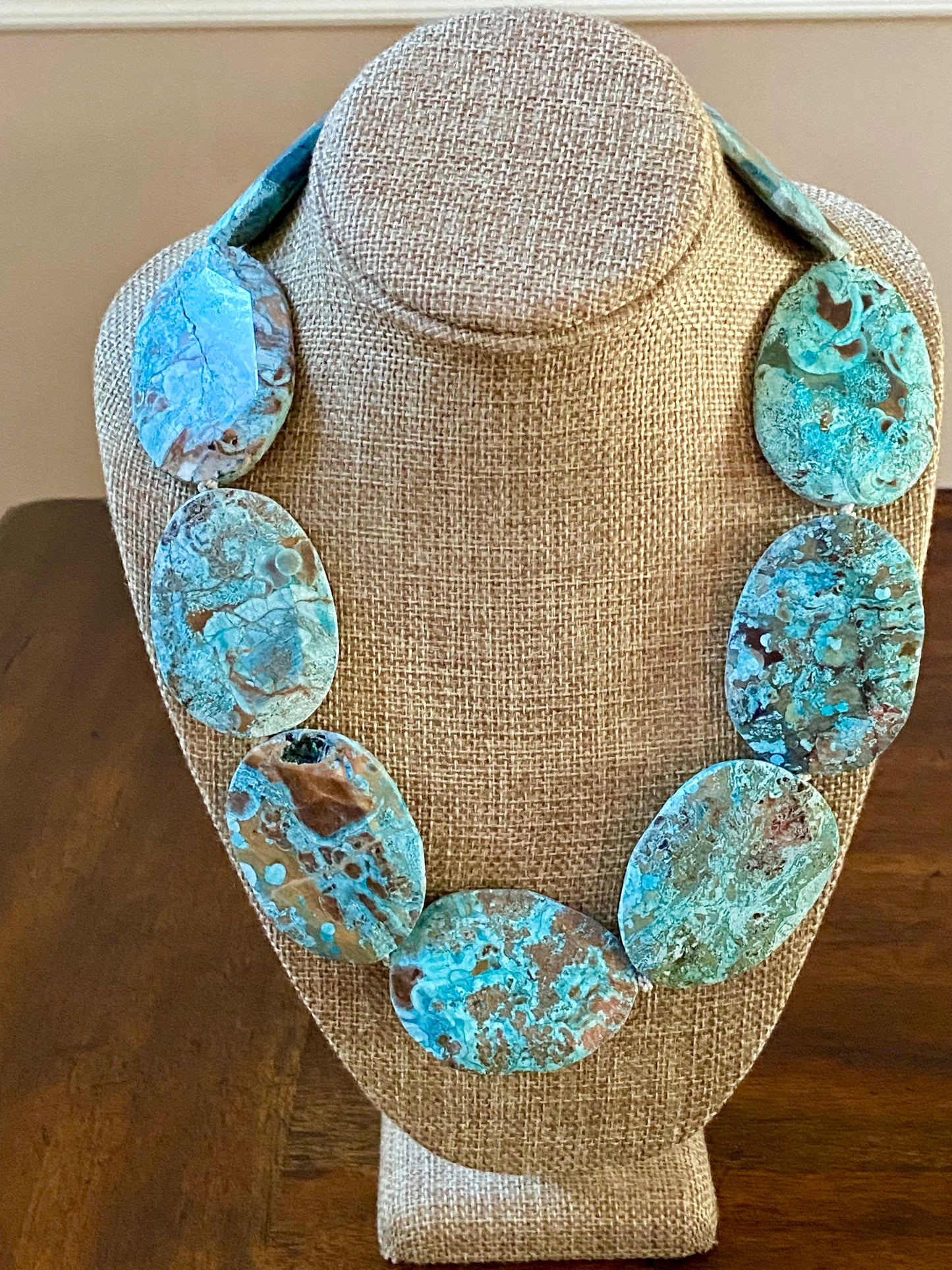 Ladies Chunky Turquoise Slab Statement Necklace