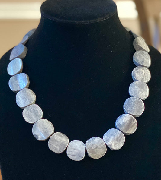 Dark Gray Circular Bone Bead Necklace