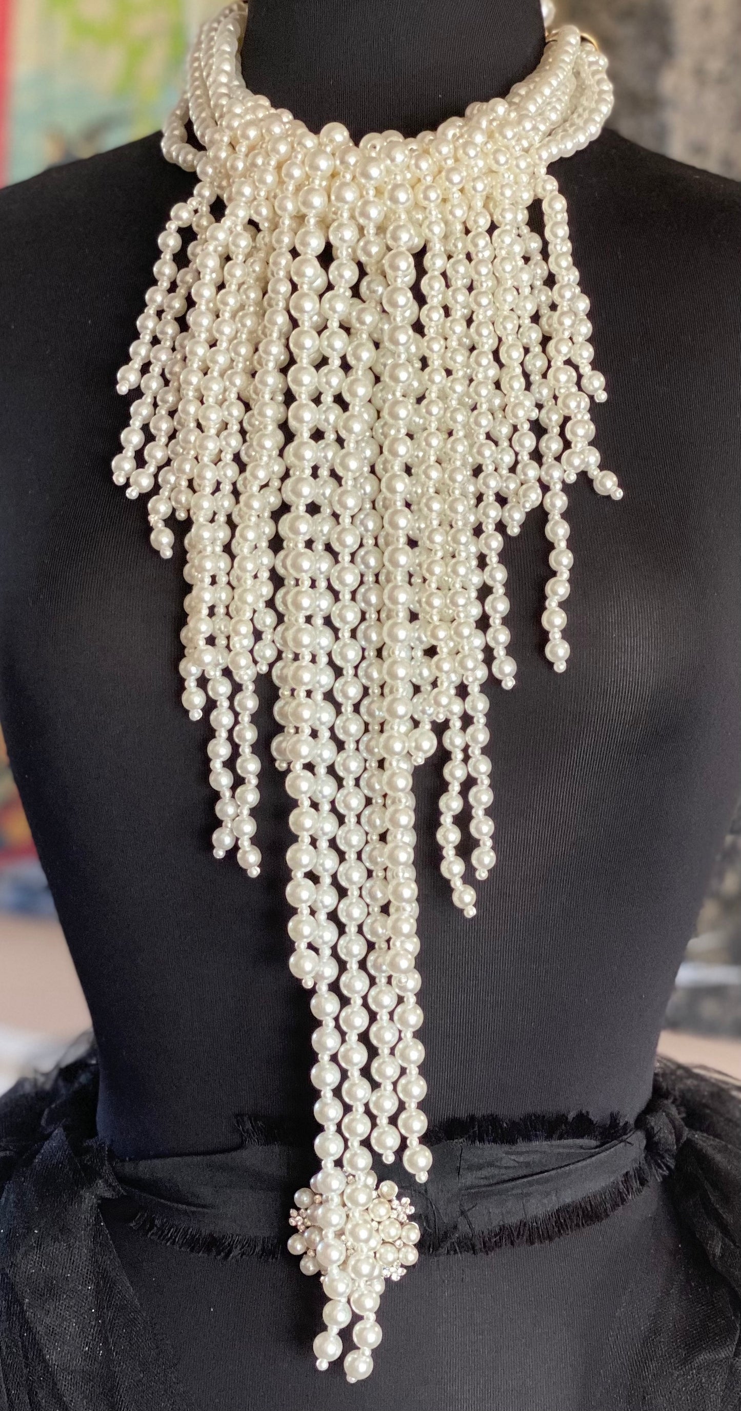 Cascading Faux Pearl Statement Necklace