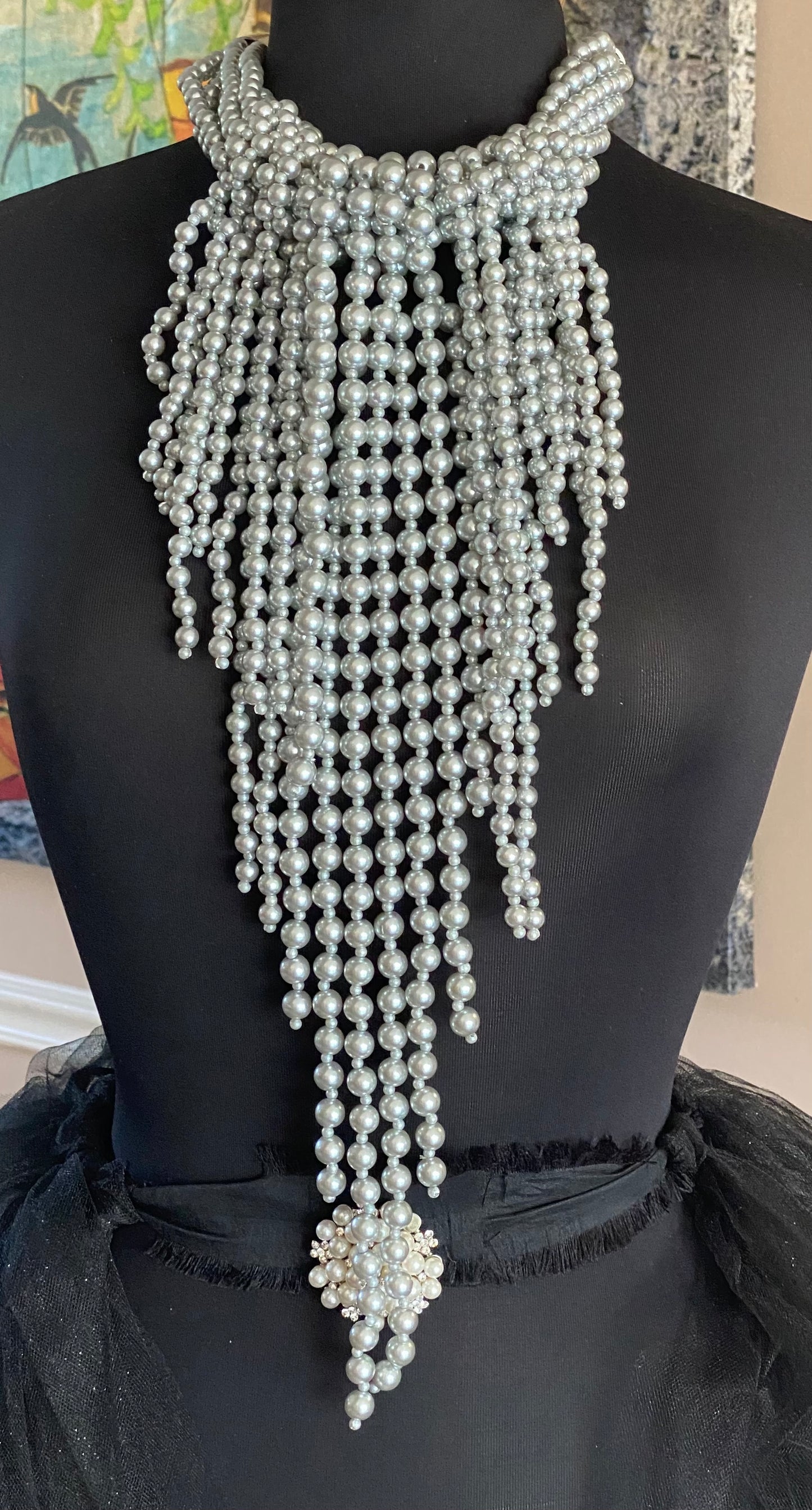 Cascading Faux Pearl Statement Necklace