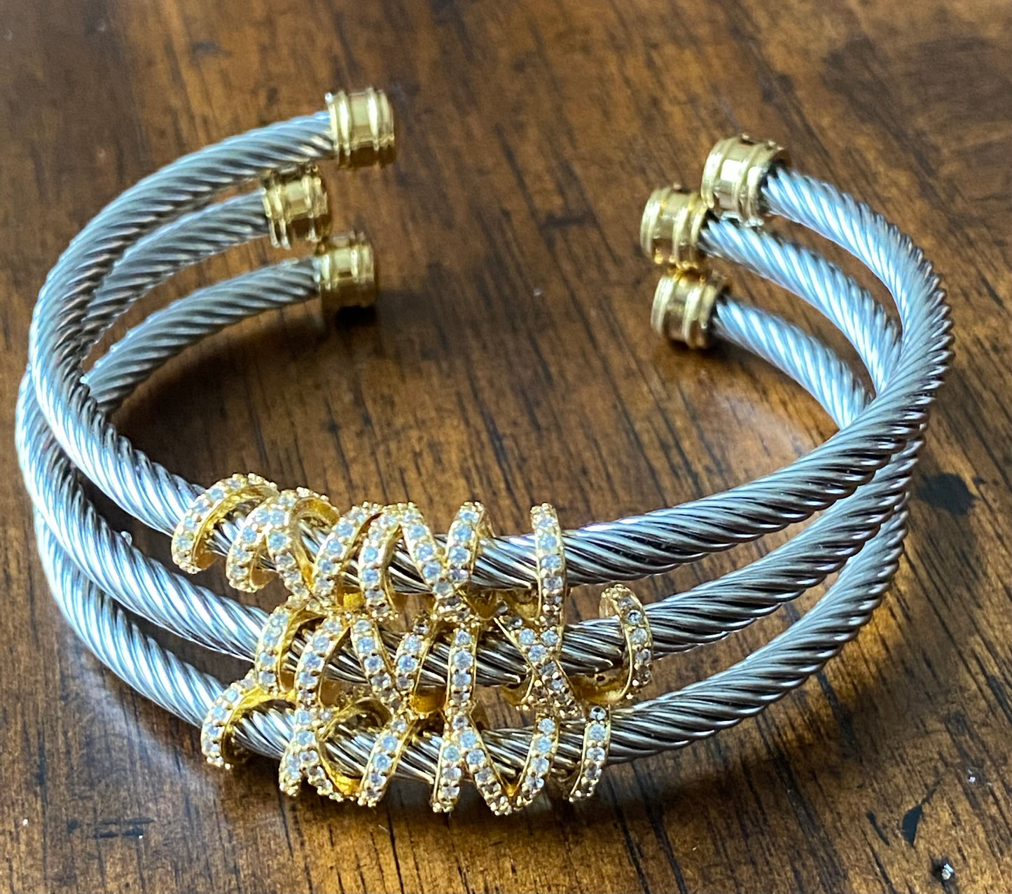 Cable Wire Bracelet with Wrapped Crystal Accent
