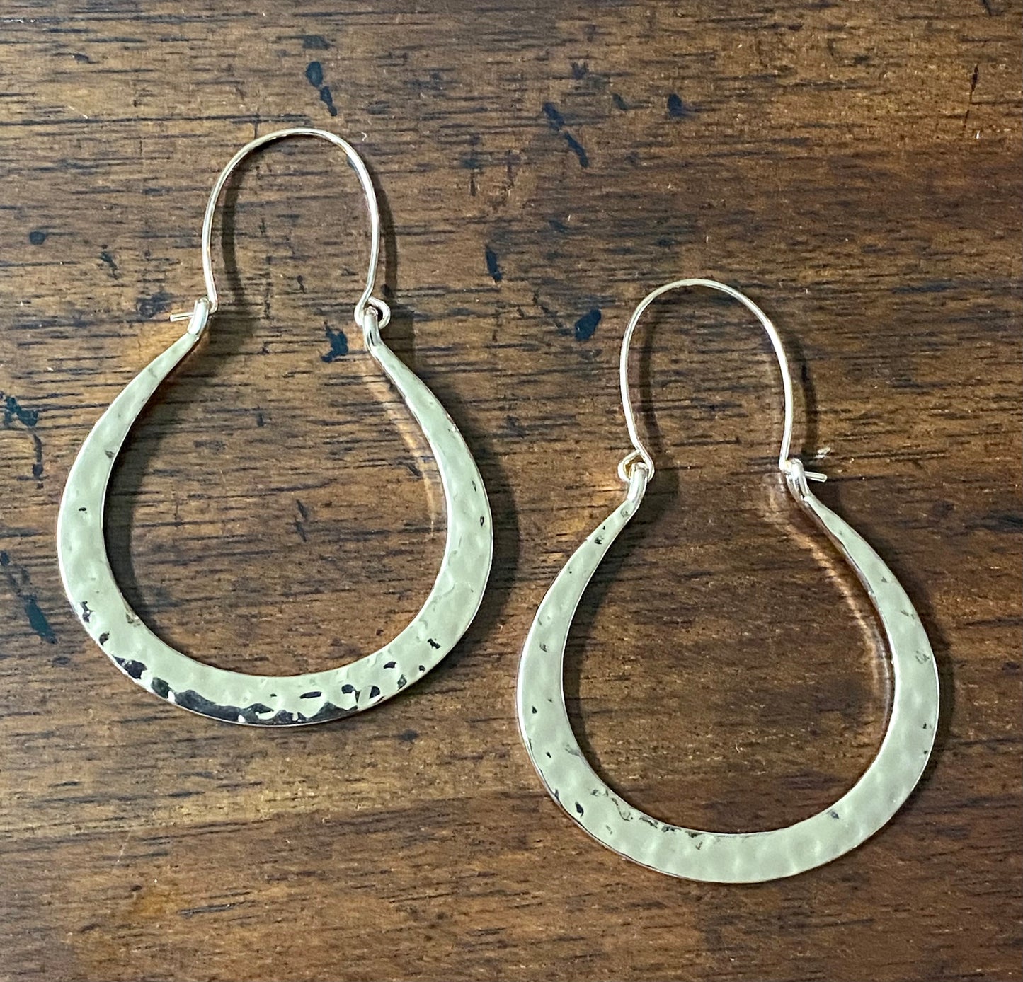 Gold Hammered Dangle Hoop Earrings