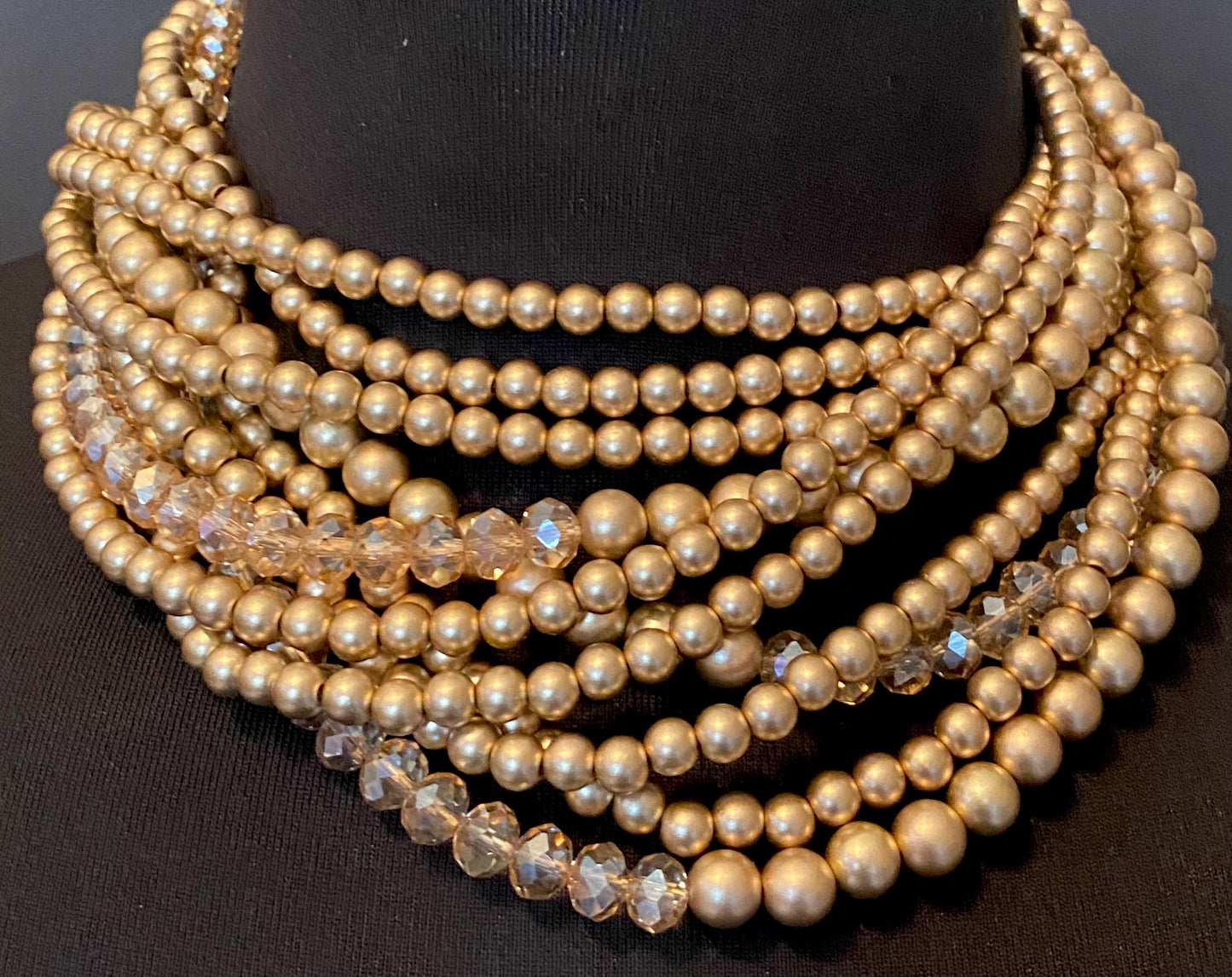 Multi-Strand Collar Necklace w/Crystal and Metallic Matte Beads