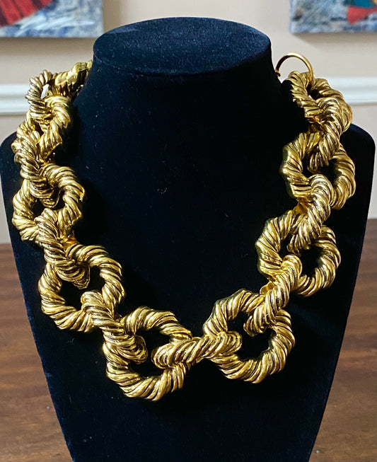 Chunky Gold Tone Textured Circle Necklace