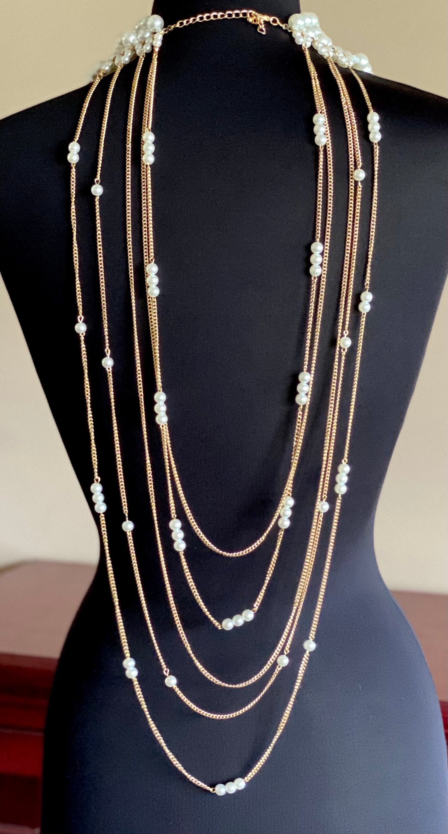 Ladies' Draped Multi-Strand Pearl Necklace