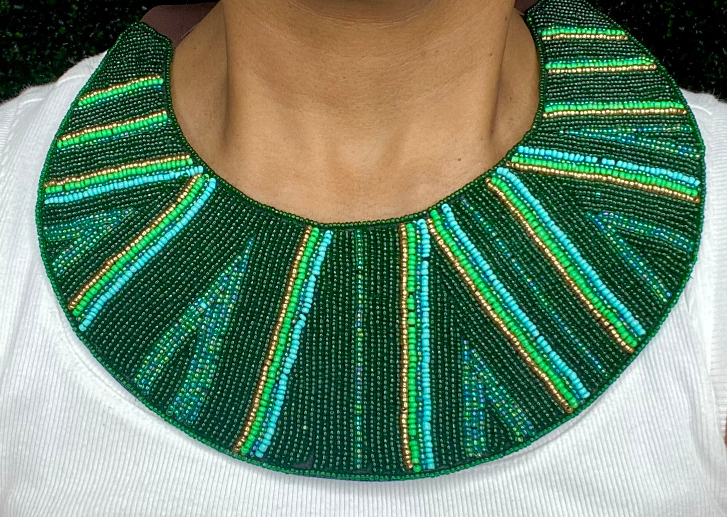 Ladies' Mixed Green Seed Bead Bib Necklace