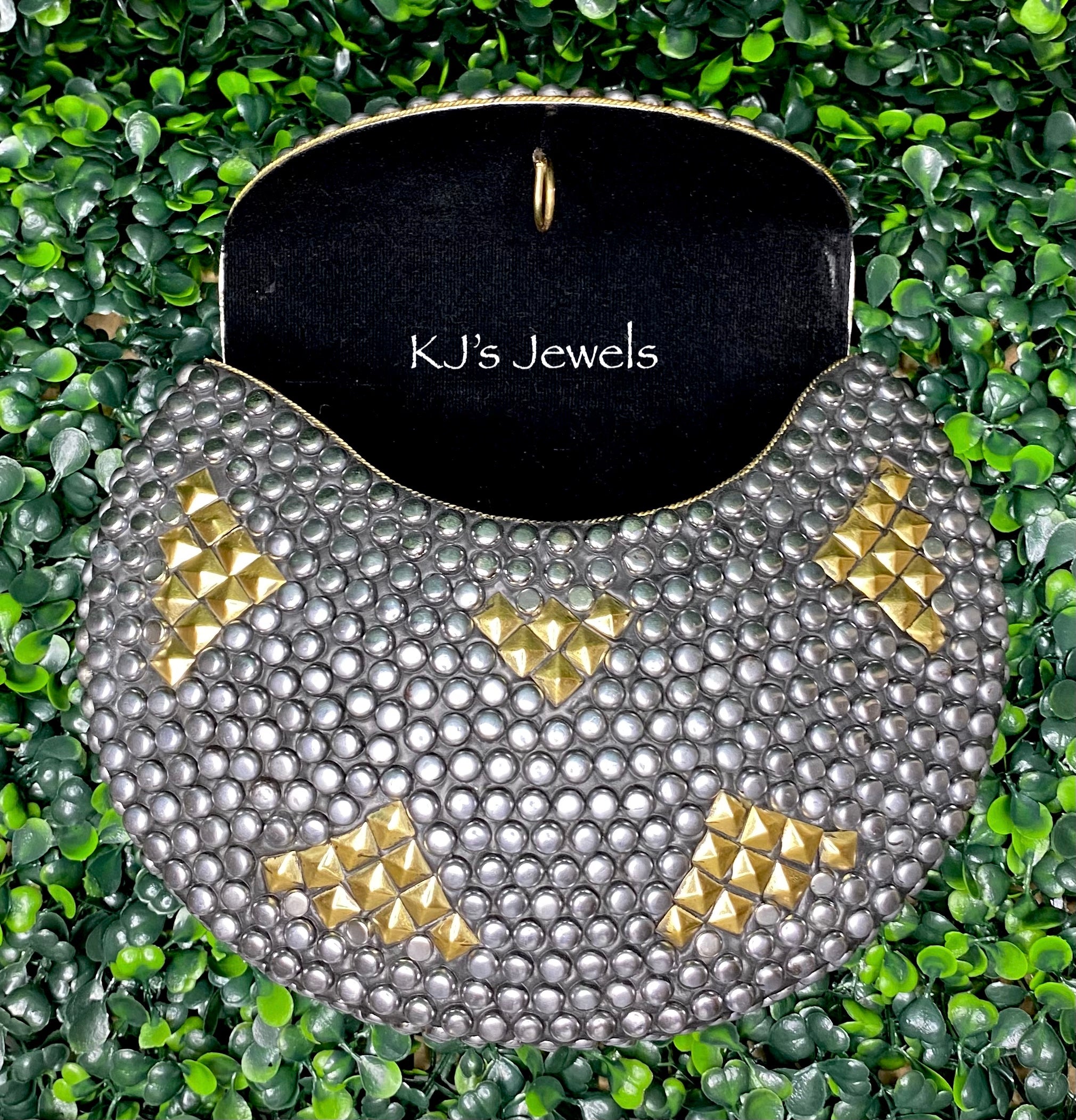Pewter and Gold Metal Mosaic Studded Bag