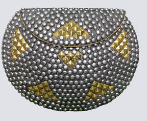 Pewter and Gold Metal Mosaic Studded Bag