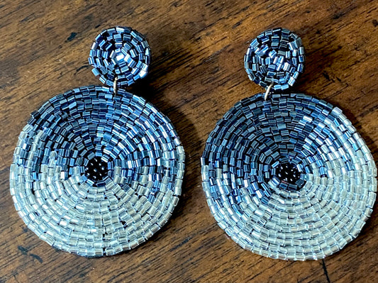Round Silver and Hematite Beaded Earrings