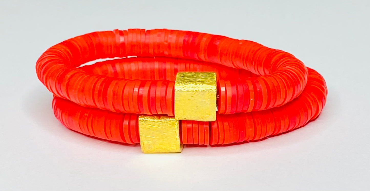 Ladies' Vibrant Heshi/Polymer Clay Bead Stretch Bracelets