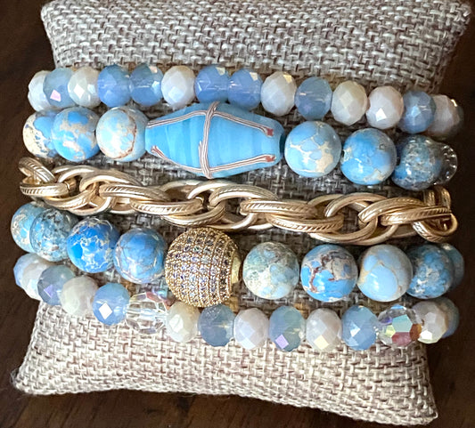 Light Blue Sea Sediment Jasper Bracelet Stack