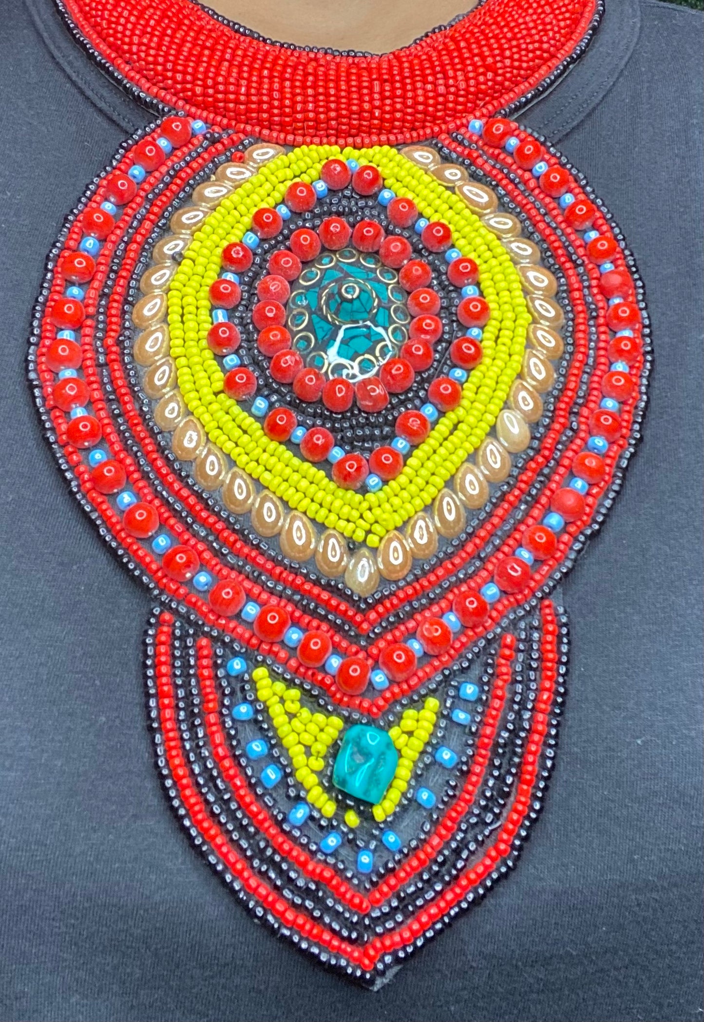 African Inspired Long Beaded Bib Necklace