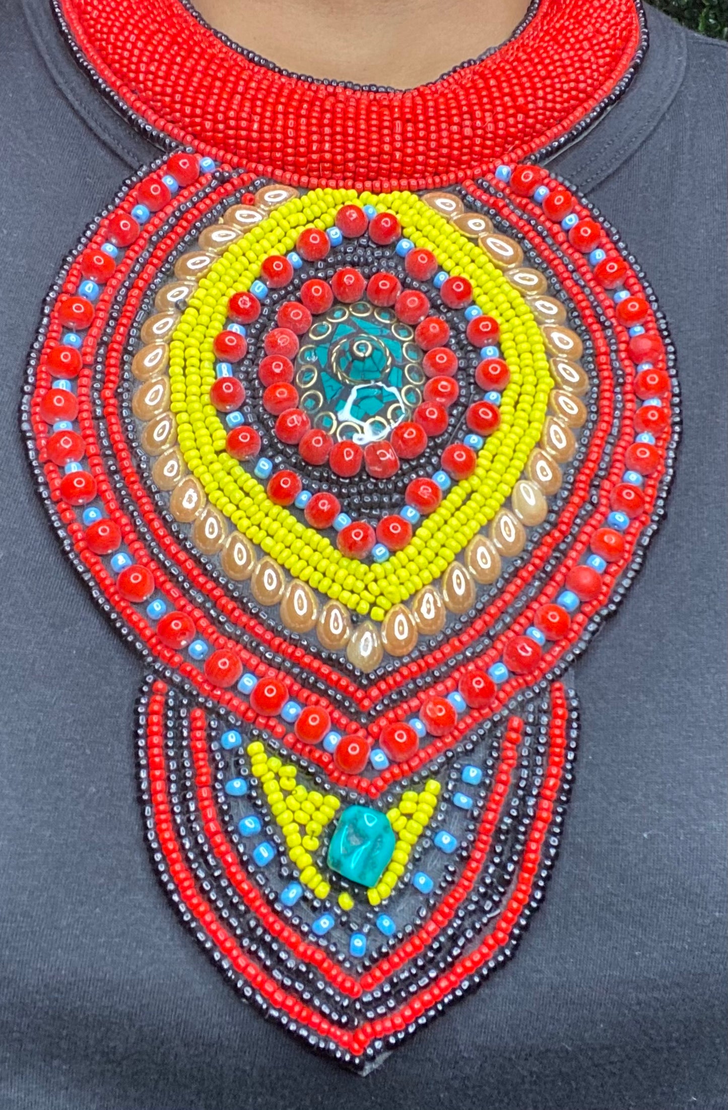 African Inspired Long Beaded Bib Necklace