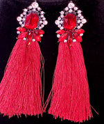 Load image into Gallery viewer, Long Red Tassel Earrings
