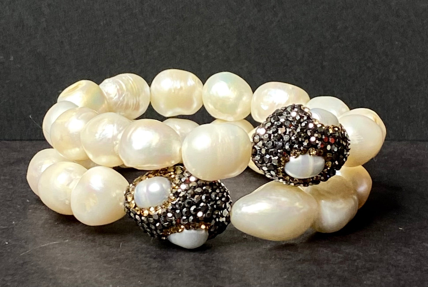 Large Baroque Pearl Bracelet w/Pave and Pearl Accent Bead