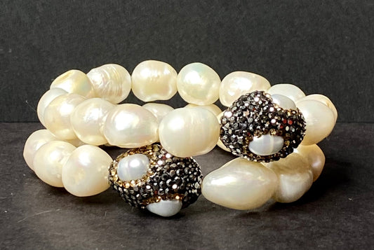 Large Baroque Pearl Bracelet w/Pave and Pearl Accent Bead